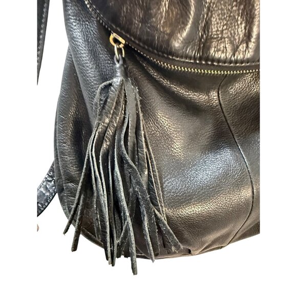 Margot Black Leather Hobo Bag With Tassel Accent & Adjustable Strap - Picture 5 of 15